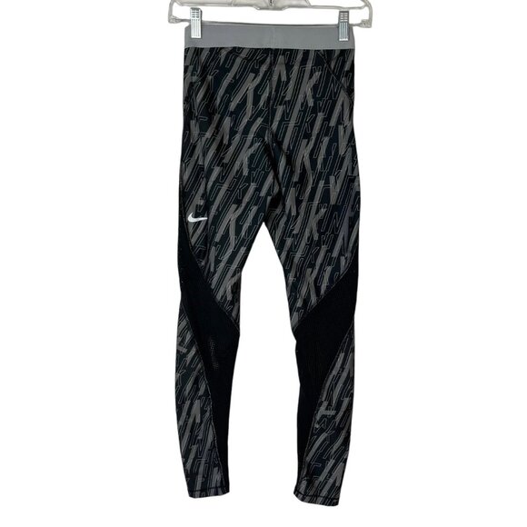 Nike Pro Athletic Leggings Womens Small Black Gray Hypercool Mesh Sides Workout - Picture 2 of 8